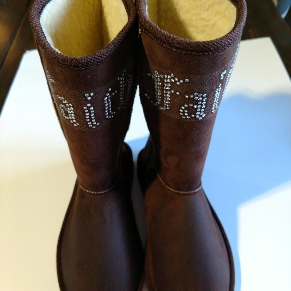 Brown Rhinestone "FAITH"  Winter Boots (Size 8)